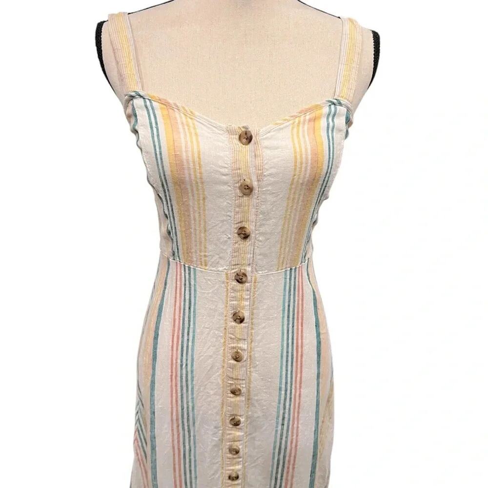 Madewell Linen Fitted-Bodice Midi Dress in Stripe Size 0 - Picture 6 of 11